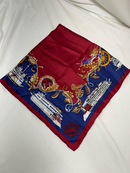 Vintage Accessories - Vintage The Delta Queen Steamboat Co Red and Navy Silk Decorative Souvenir Scarf